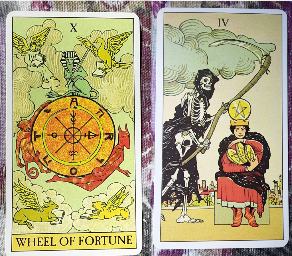 Tarot Card Meditation: The Wheel of Fortune and the Four of Pentacles